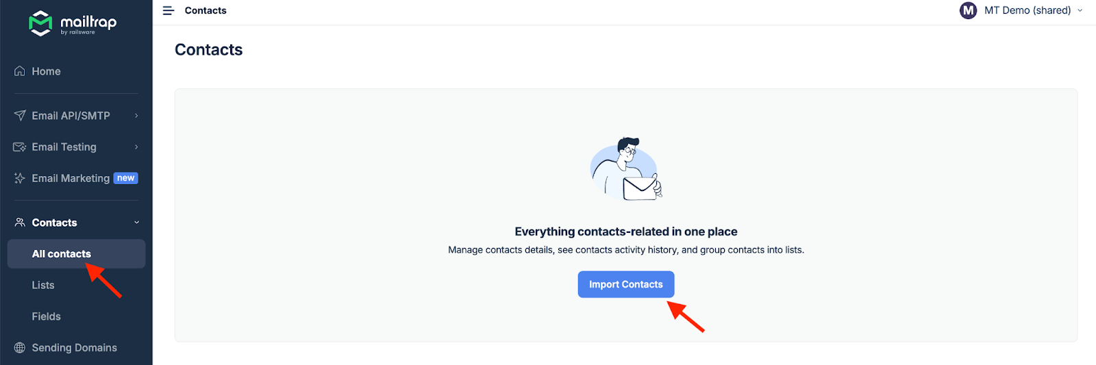 Import Contacts button in the contacts interface
