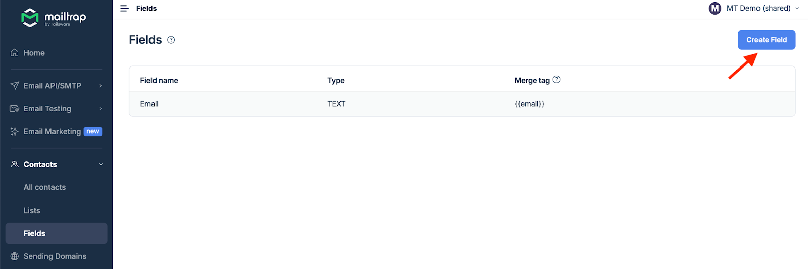 Create Field button in the fields interface