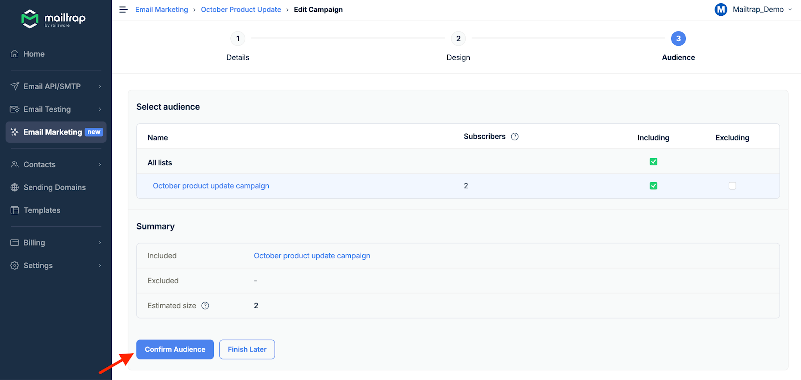 Audience selection with including and excluding lists