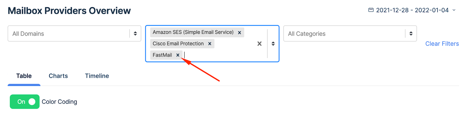 Multiple mailbox providers selected in filter dropdown