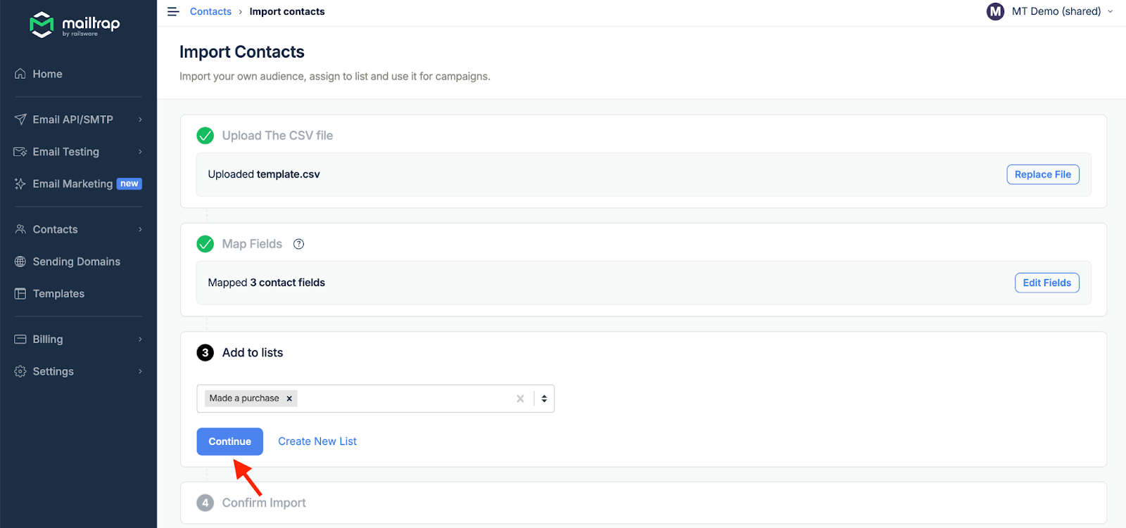 Interface to add contacts to existing lists