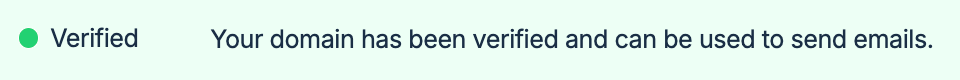 Domain verified status message showing domain can be used to send emails