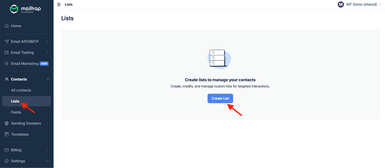 Create List button in the Lists interface