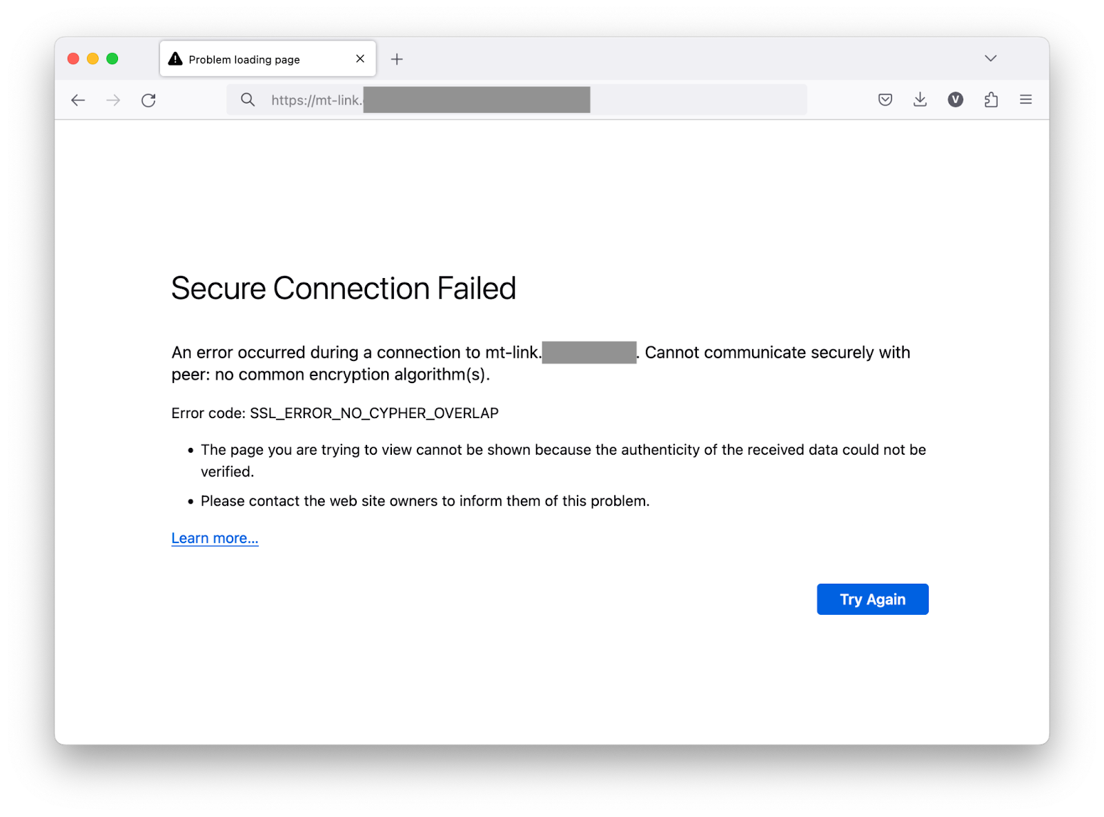 Browser showing SSL_ERROR_NO_CYPHER_OVERLAP or Error 1001 when accessing custom tracking domain