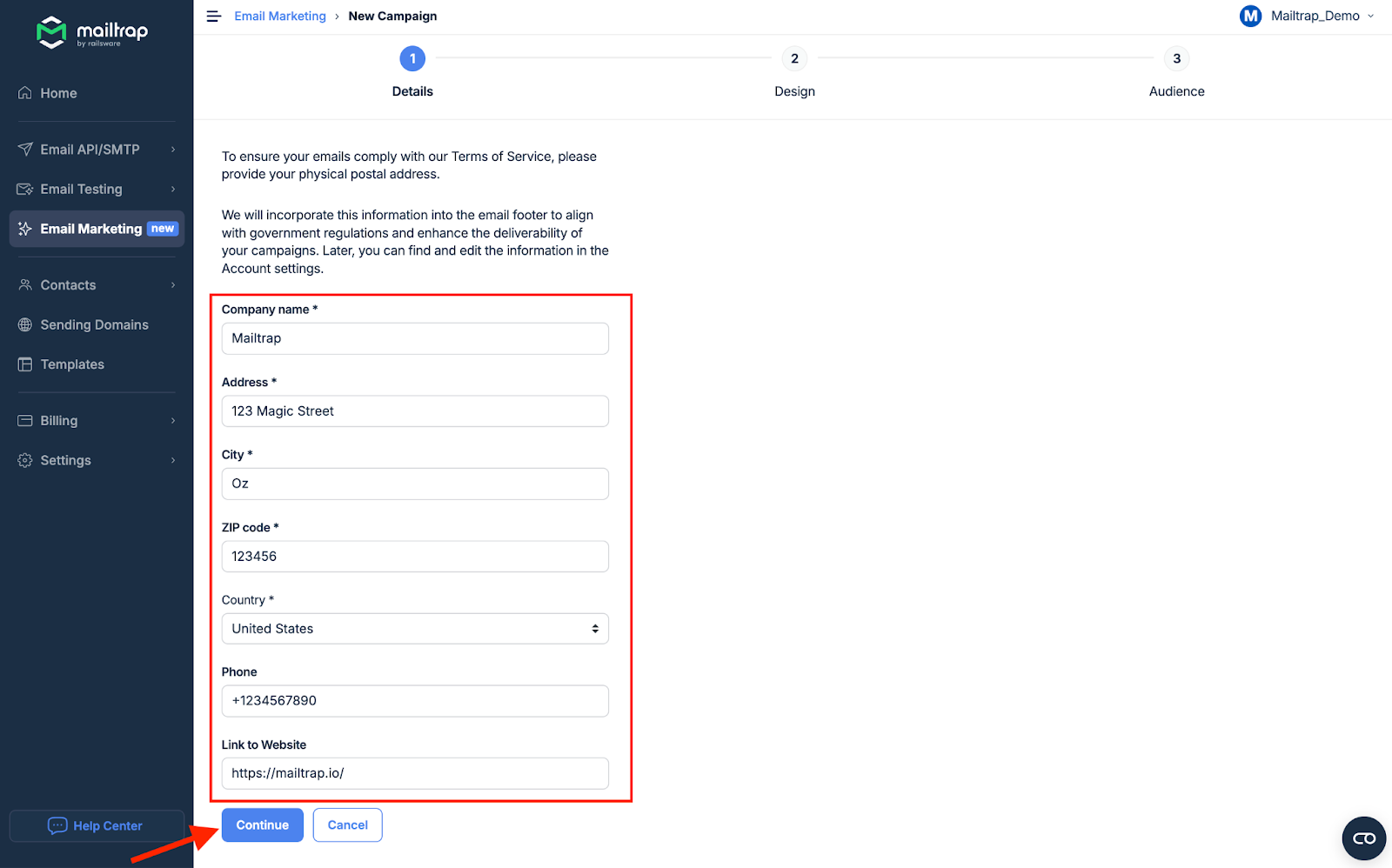 Company details form for campaign compliance